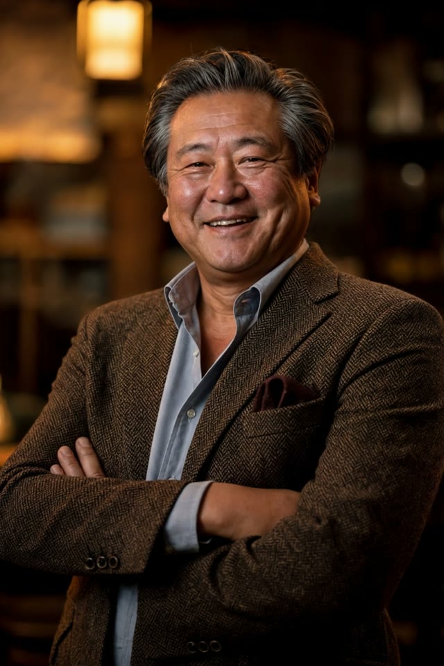 腕を組んで笑う会長